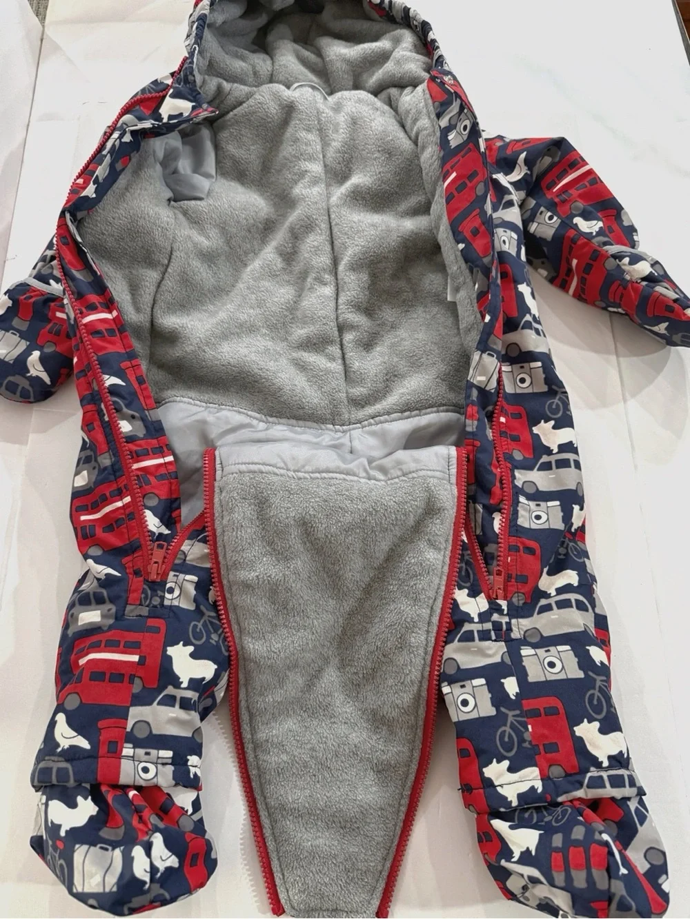 Baby Boden 12-18M Navy Red London Bus Puffer Snowsuit Pramsuit Cute Outerwear